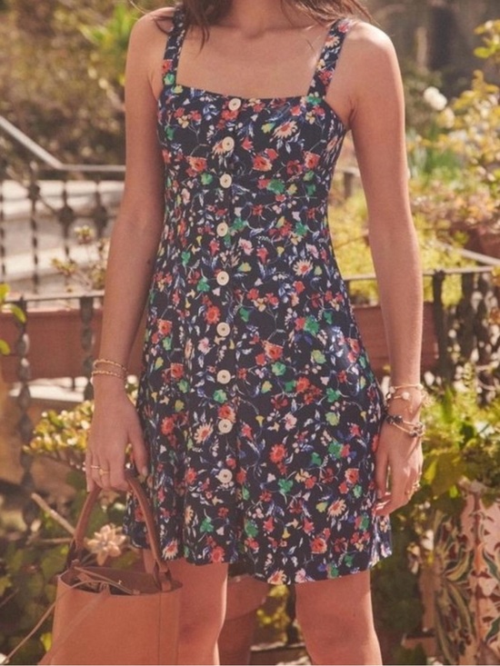 Sezane Dresses & Skirts - Sezane Navy Floral Button-Front Sundress with Red, Green, White Details